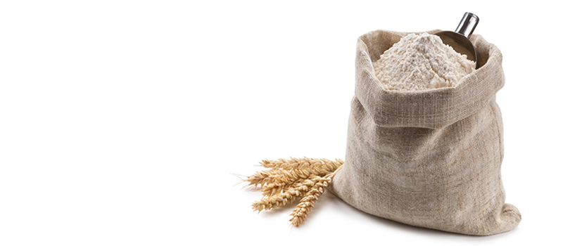 Sack of flour with wheat stalks